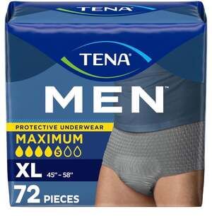 TENA Men Protective Underwear, Maximum Absorbency, XL, 72 Pieces